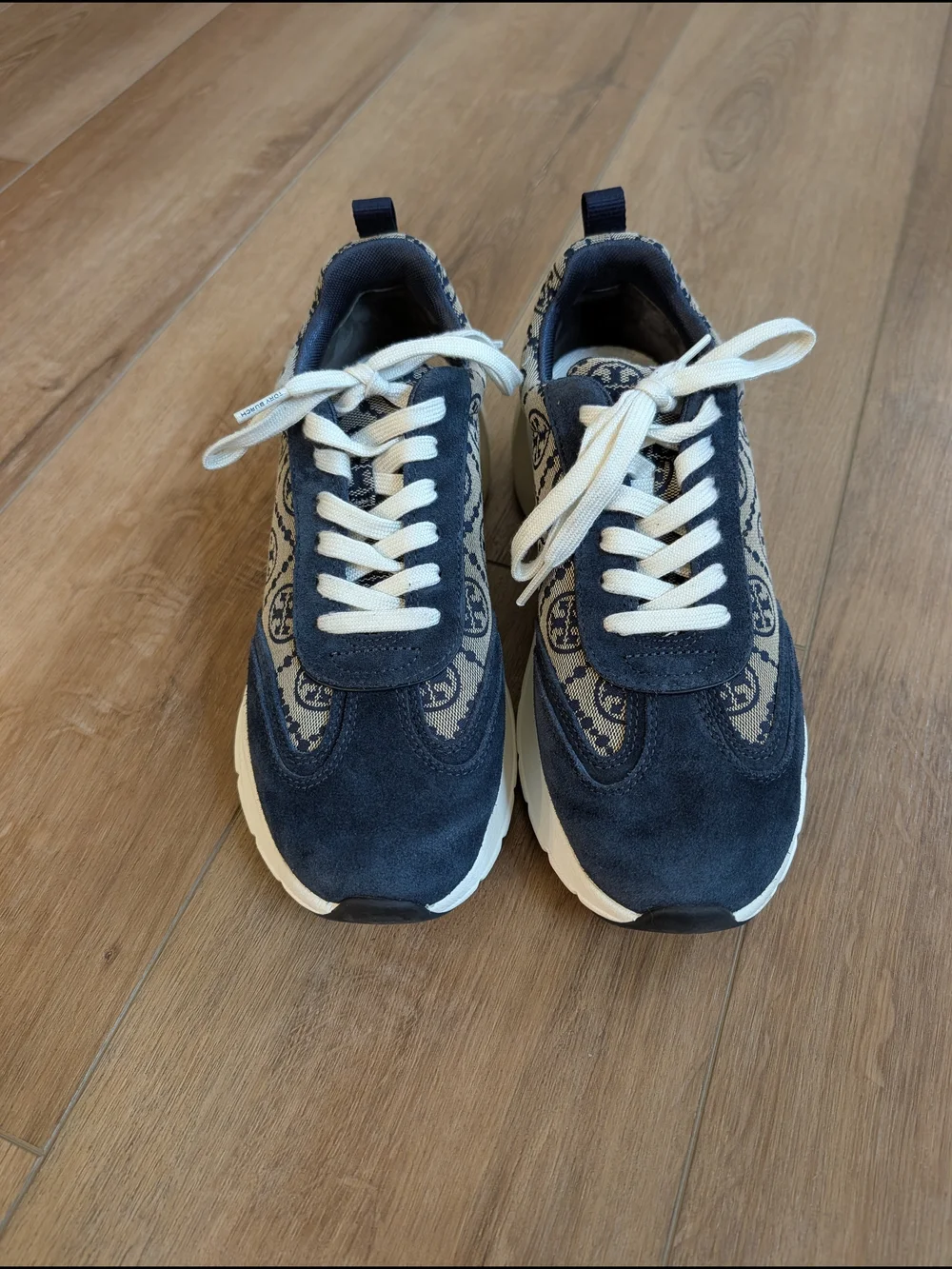 Tory Burch Navy Logo Good Luck Trainer Lace-Up Athletic Sneakers